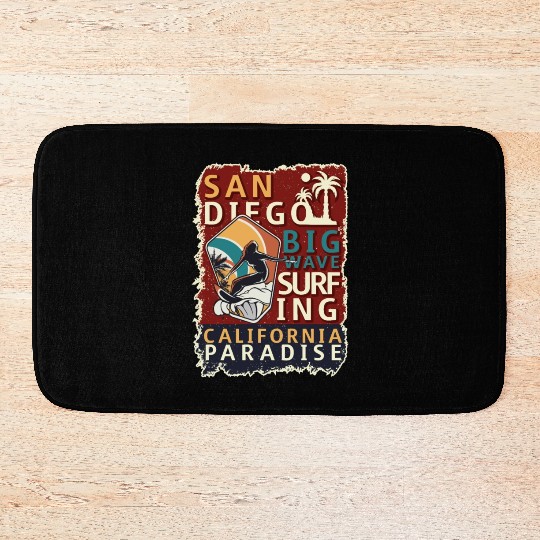 San Diego Surfing Big Wave California Surfer Bath Mats