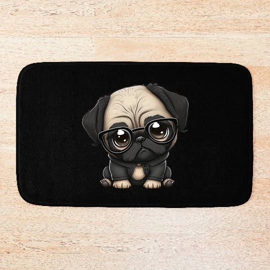 Sweet cute cartoon pug Bath Mats