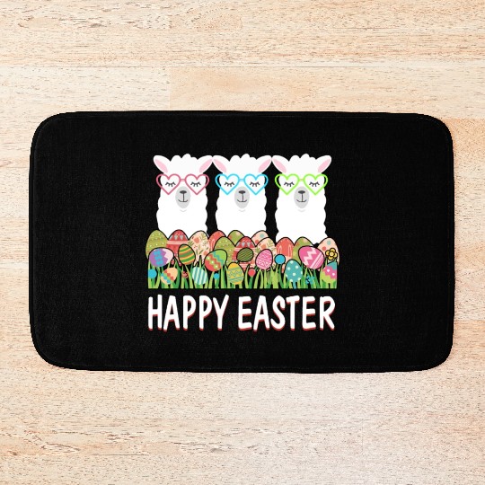 Happy Easter Eggs Easter Llama Alpaca Bunny Bath Mats