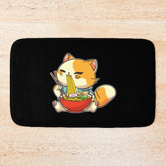 Cat Ramen Bowl Anime Kawaii Neko Japanese Noodles Bath Mats