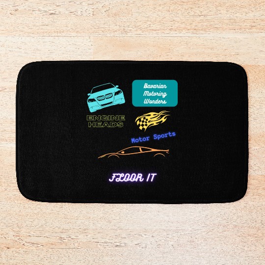 Car racing team design Bath Mats