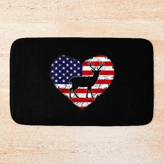 Vintage Deer Animal Lover American Flag Valentine Bath Mats