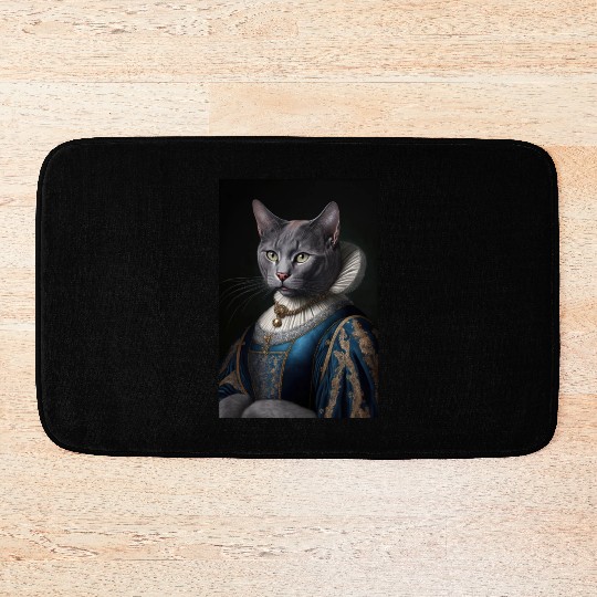 Russian Blue Cat Breed Portrait Royal Renaissance Bath Mats