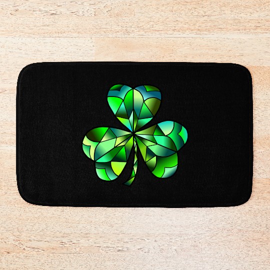 Green Gradation Stained Glass Irish Clover Bath Mats