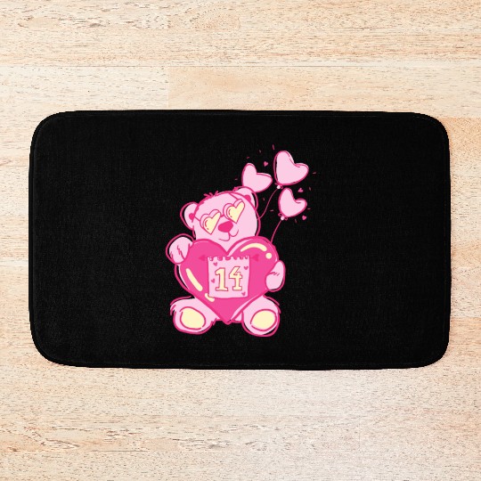 Teddy bear valentine with balloons Bath Mats
