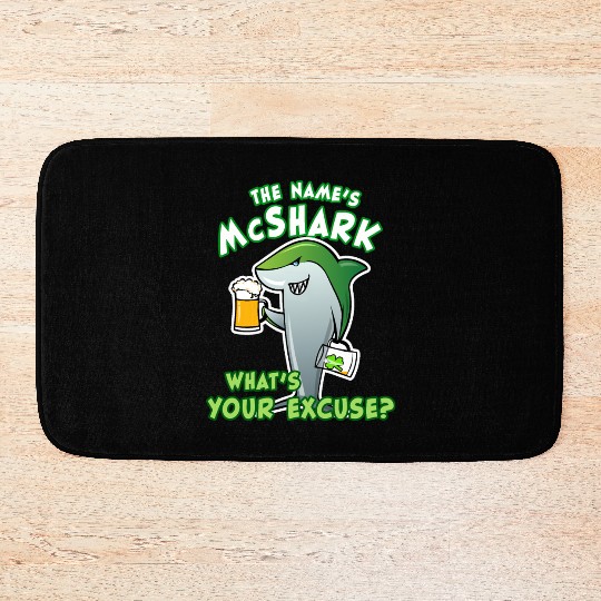 St Patricks Day Shark Funny Beer Drinking Bath Mats