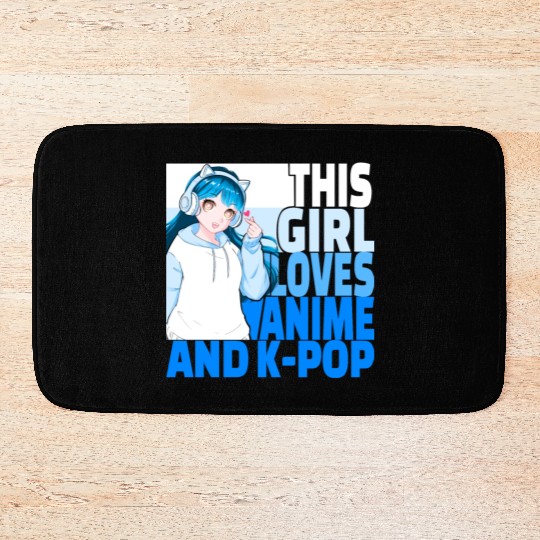 This Girl Loves Anime And Kpop Cute Manga Girl Bath Mats