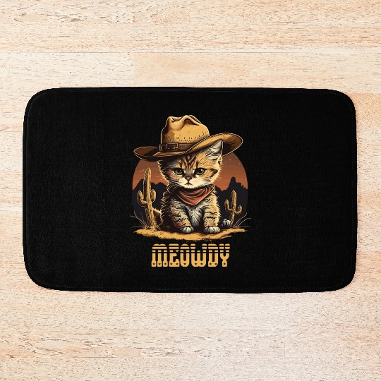 Meowdy - Funny Mashup Between Meow and Howdy - Cat Bath Mats