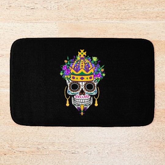 Mardi Gras Costume Flower Sugar Dia De Los Muertos Bath Mats