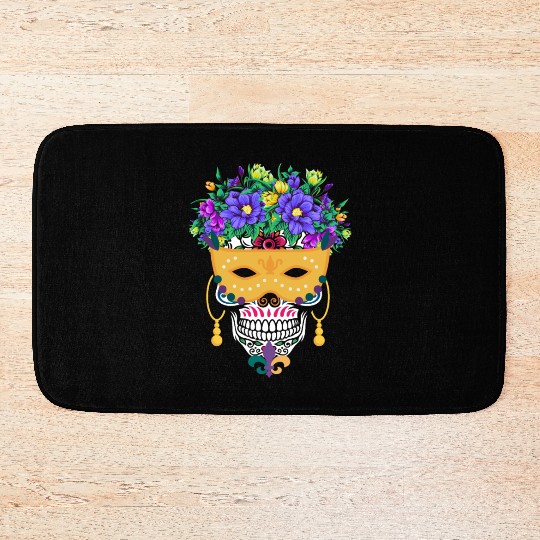 Mardi Gras Mask Dia De Los Muertos Flower Sugar Bath Mats