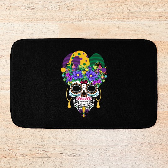 Mardi Gras Mask Dia De Los Muertos Flower Sugar Bath Mats