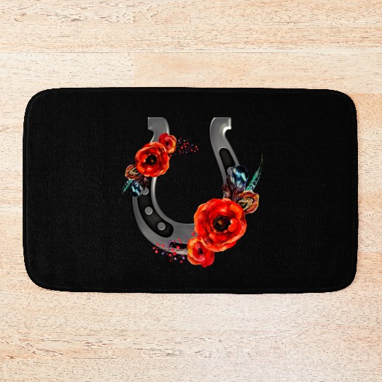 Floral Horseshoe With Poppies Bath Mats