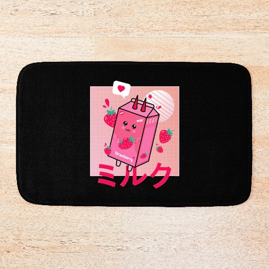 Strawberry Milk Shake Funny Retro 90s Japanese Bath Mats