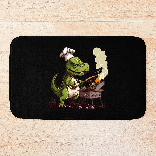 Baby Dinosaur Using A Charcoal Grill Cooking Meat Bath Mats