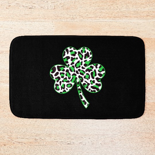 Cute Shamrock Leopard Print St Patricks Day Irish Bath Mats