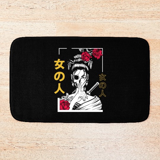 Japanese Samurai Floral Warrior Geisha Woman Bath Mats