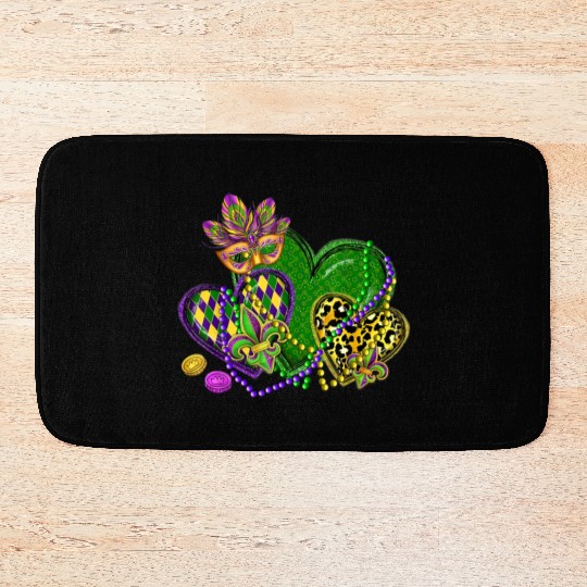 Mardi Gras Hearts Leopard Print Fleur de lis Symbo Bath Mats