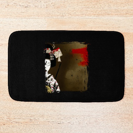 Geisha, traditional digital art, Japan Bath Mats