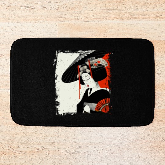 Geisha, traditional digital art, Japan Bath Mats