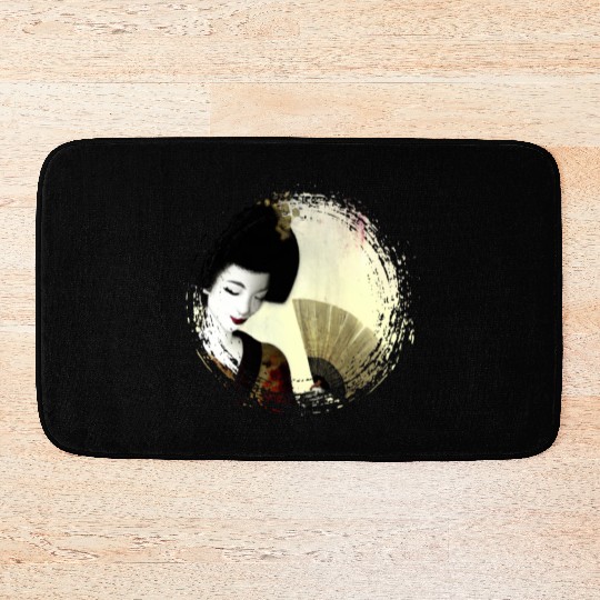 Geisha, traditional digital art, Japan Bath Mats