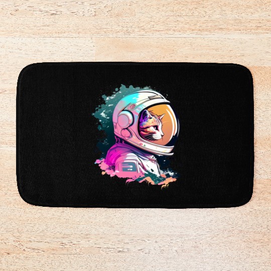 Aesthetic Vaporwave Space Cat 80s 90s Astronaut Bath Mats