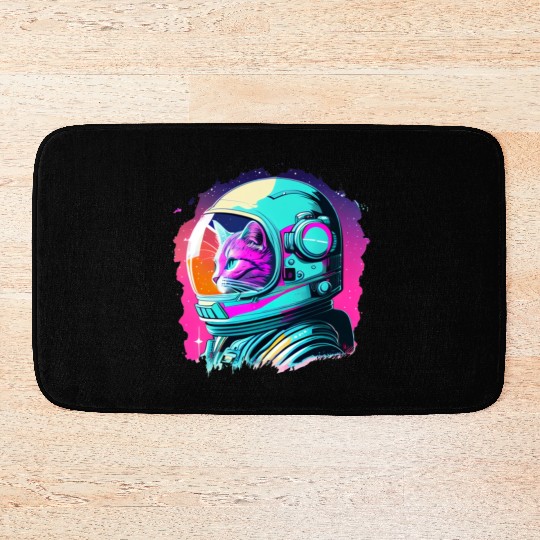 Aesthetic Vaporwave Space Cat 80s 90s Astronaut Bath Mats