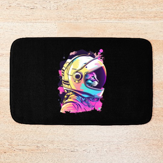 Aesthetic Vaporwave Space Cat 80s 90s Astronaut Bath Mats