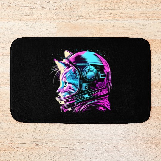 Aesthetic Vaporwave Space Cat 80s 90s Astronaut Bath Mats