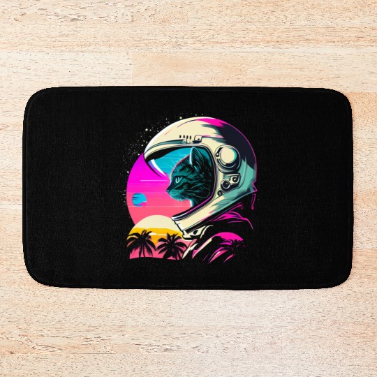 Aesthetic Vaporwave Space Cat 80s 90s Astronaut Bath Mats