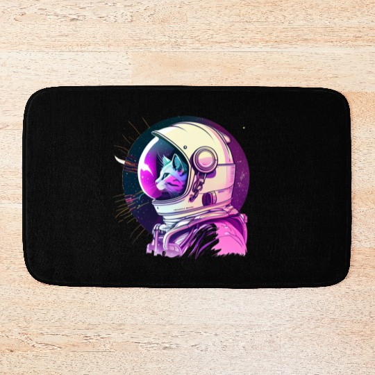 Aesthetic Vaporwave Space Cat 80s 90s Astronaut Bath Mats