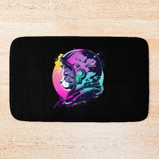 Aesthetic Vaporwave Space Cat 80s 90s Astronaut Bath Mats