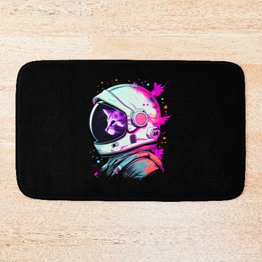 Aesthetic Vaporwave Space Cat 80s 90s Astronaut Bath Mats