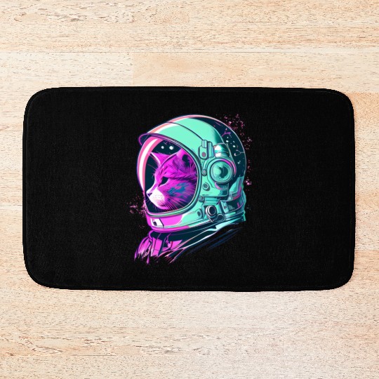 Aesthetic Vaporwave Space Cat 80s 90s Astronaut Bath Mats