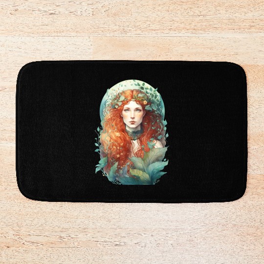 druid red hair spring forest elf nature fairy Bath Mats