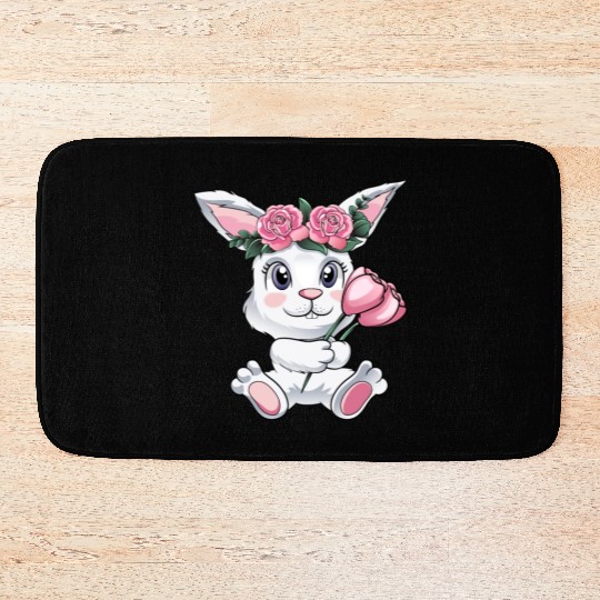 Baby Easter Bunny with Flowers cute Easter Egg Bath Mats