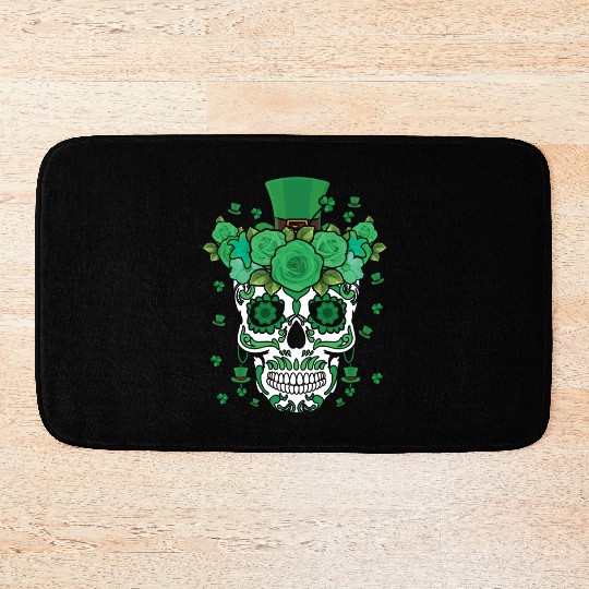 St Patty's Day Dia De Los Muertos Irish Flower Bath Mats