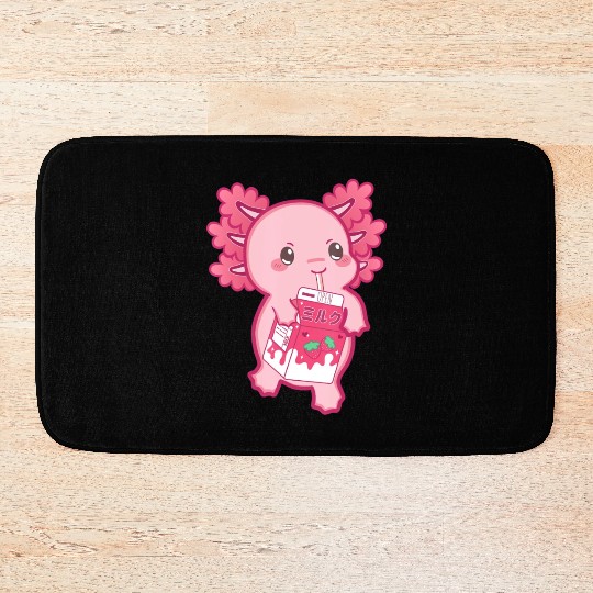 Kawaii Axolotl Strawberry Milk Teen Girl Kids Japa Bath Mats
