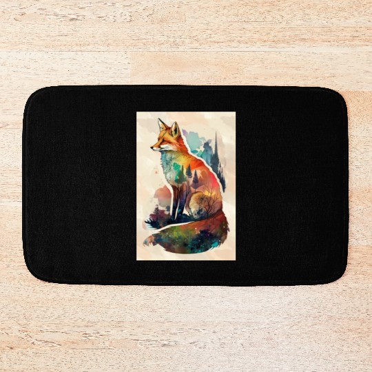 Fox watercolor woodland forest animal wild animal Bath Mats
