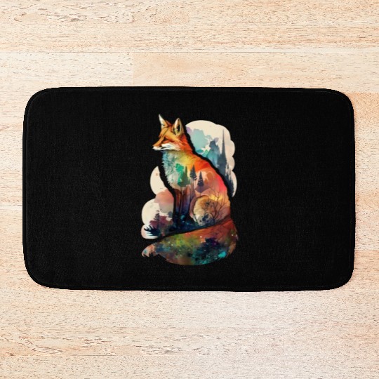 Fox watercolor woodland forest animal wild animal Bath Mats