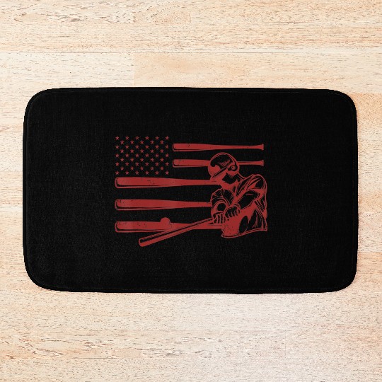 Baseball Player Batter Baseball Bat USA Flag Bath Mats