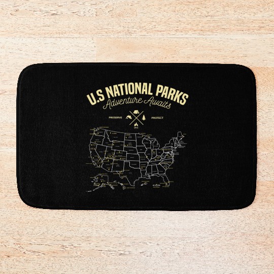 National Parks Map Camping Hiking Nature Explorer Bath Mats