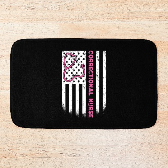 Correctional Nurse American flag US Stethoscope RN Bath Mats