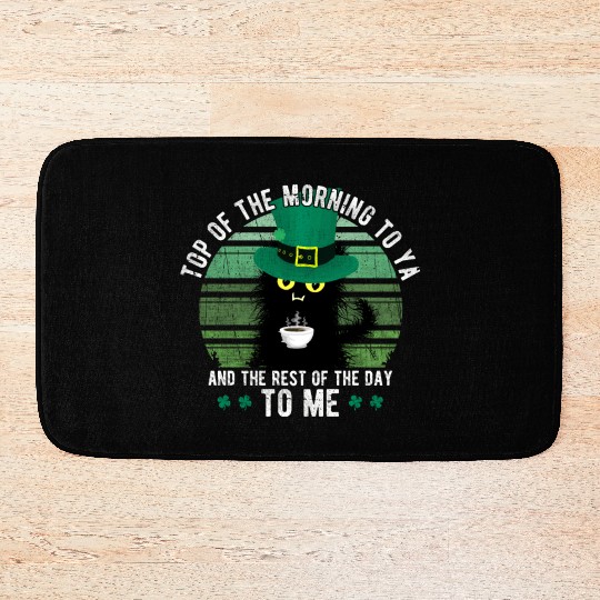 Top Of The Morning Coffee Cup Cat St. Patrick's Bath Mats