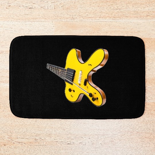 yellow tilted guitar Bath Mats