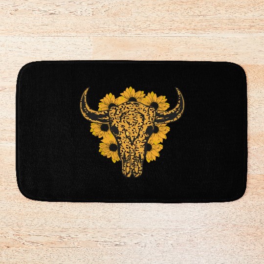 Bull Skull Sunflower Bath Mats