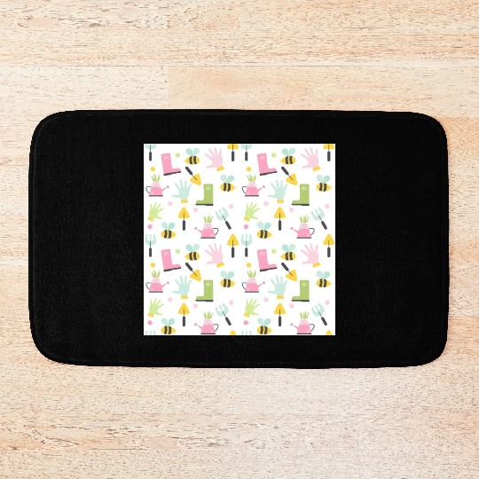 gardening icon seamless pattern on white. Bath Mats
