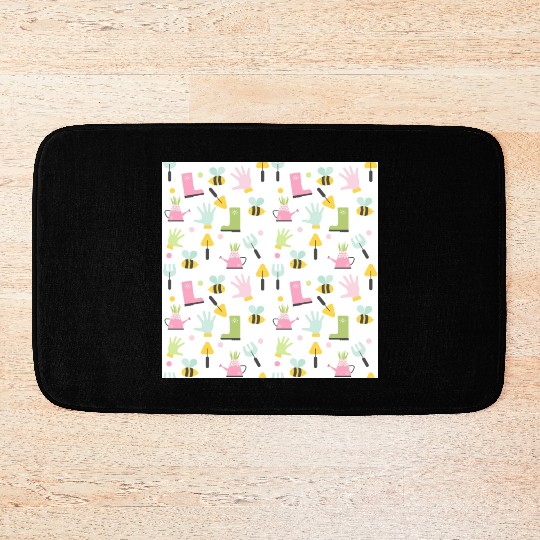 gardening icon seamless pattern on white. Bath Mats