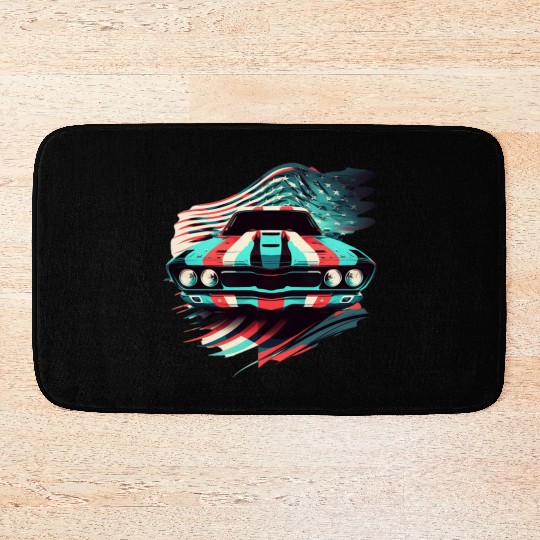 Muscle car american flag backround Bath Mats