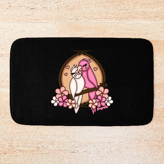Tiki Love Birds White Pink Bath Mats