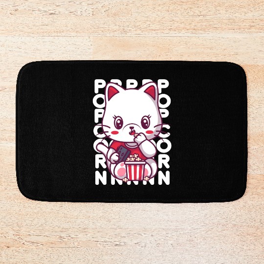 Cat Eating Popcorn Bath Mats